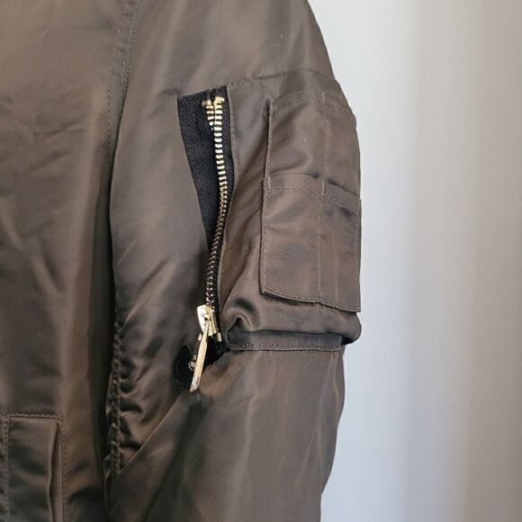 STEVE MADDEN parachute Bomber Satin jacket side zip teddy bear fleece lining, - Picture 4 of 13